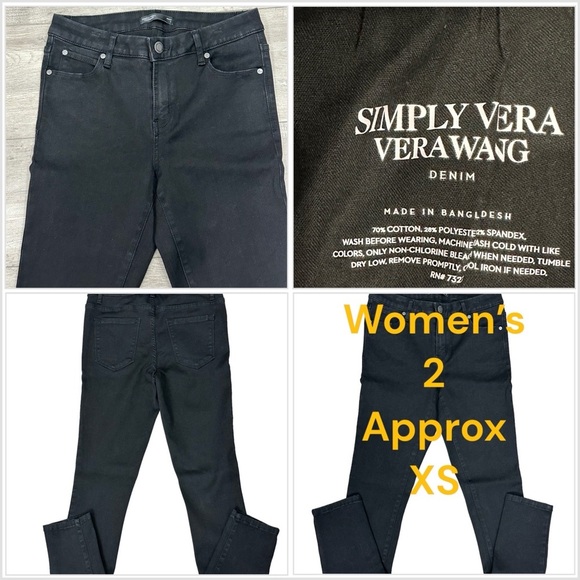 Simply Vera Vera Wang Denim - Women's Simply Vera Wang 2 XS Ankle Jeans Denim Black Skinny Stretch Slender